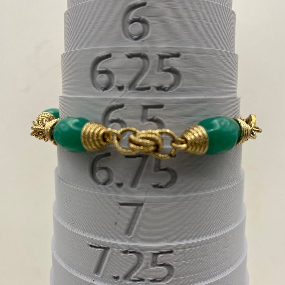 Vintage Bracelet Gold Wire Wrapped Green Glass Bead Knot Accent Lobster Clasp - Picture 6 of 9